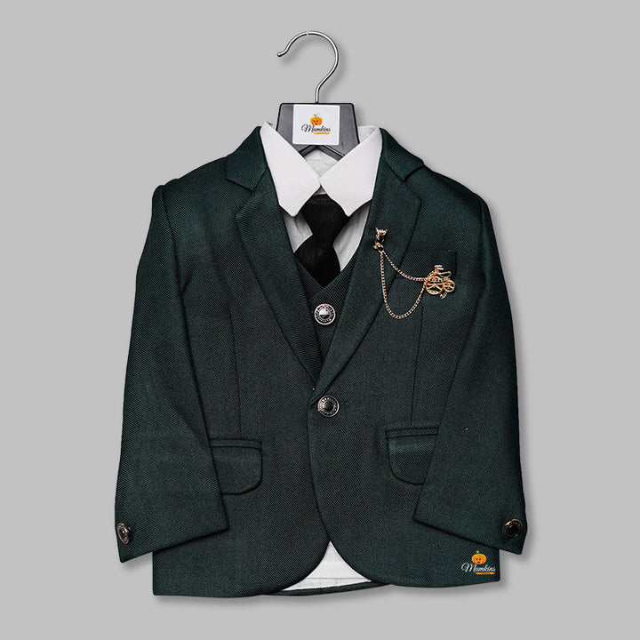 Dark Green Party Wear Boys Suit Top View