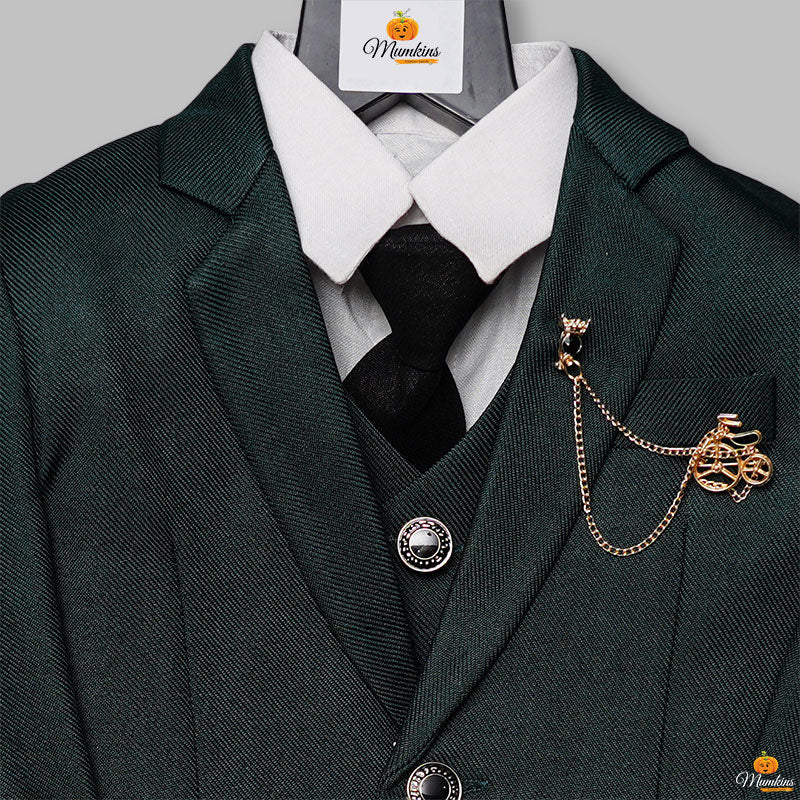 Dark Green Party Wear Boys Suit Close Up View