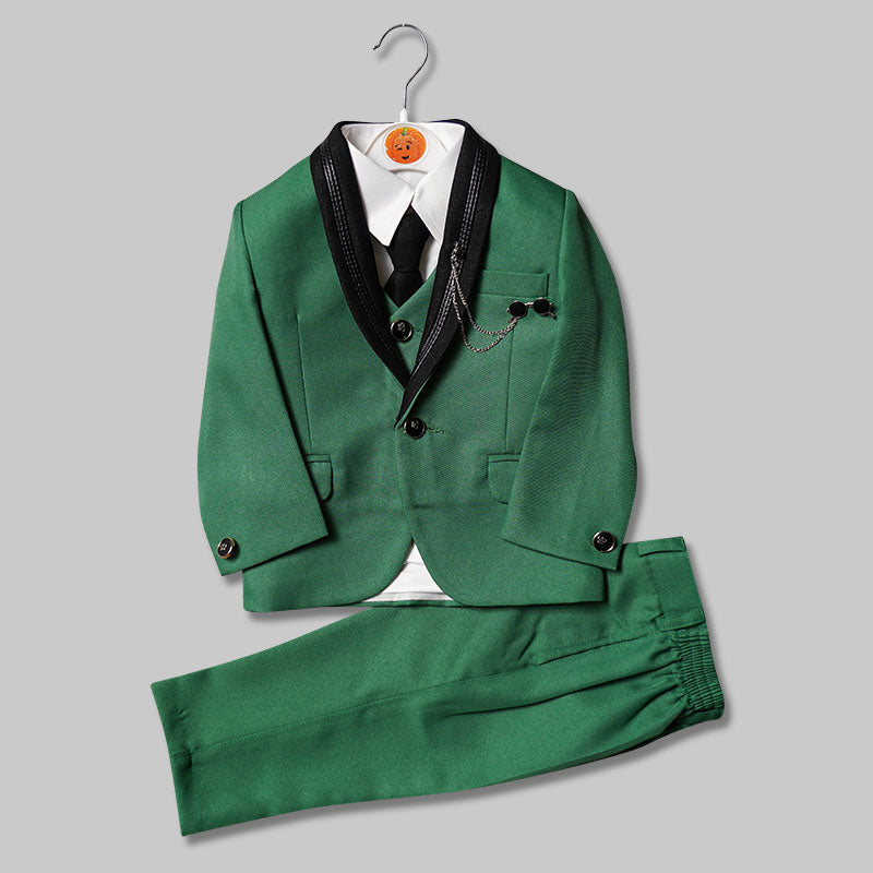Dark Green Party Wear Boys Suit Front View
