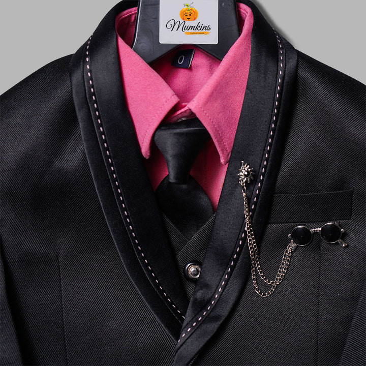 Black Party Wear Boys Suit Close Up View