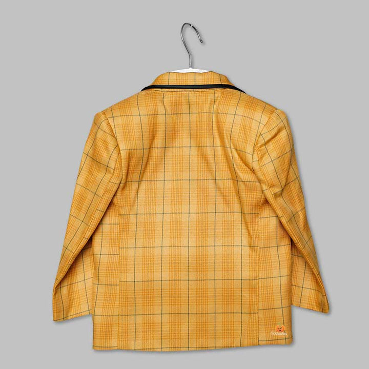 Yellow Checks Party Wear Boys Suit Back View