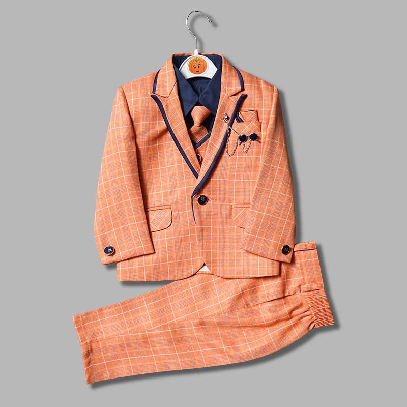 Peach & Yellow Party Wear Boys Suit Front View