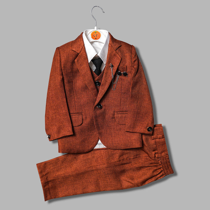 Party Wear Boys Suit with Waistcoat & Tie Front View