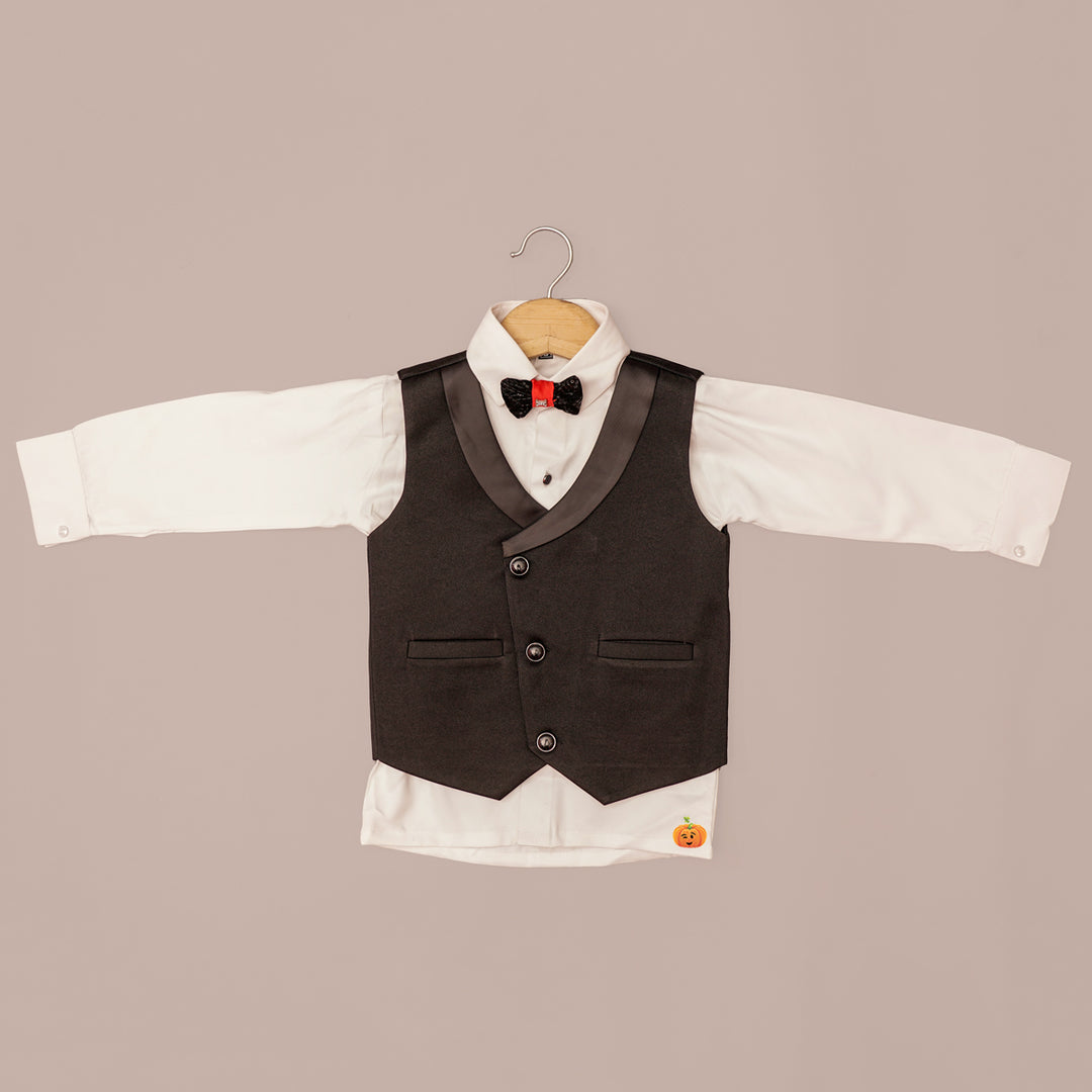 Designer Black Boys Tuxedo Suit with Bow Tie Inner View
