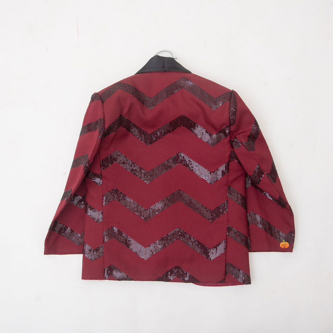 Maroon Zig Zag Patterns Boys Tuxedo Suit Back View