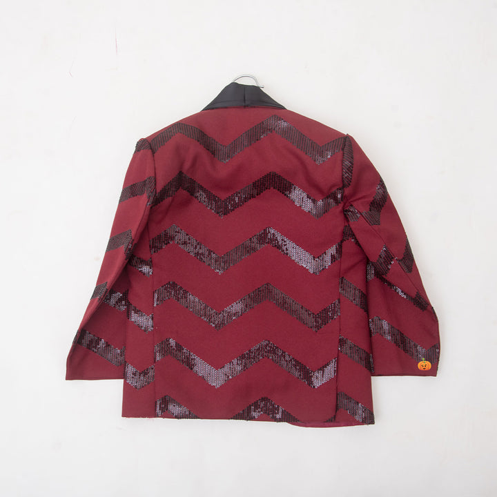 Maroon Zig Zag Patterns Boys Tuxedo Suit Back View