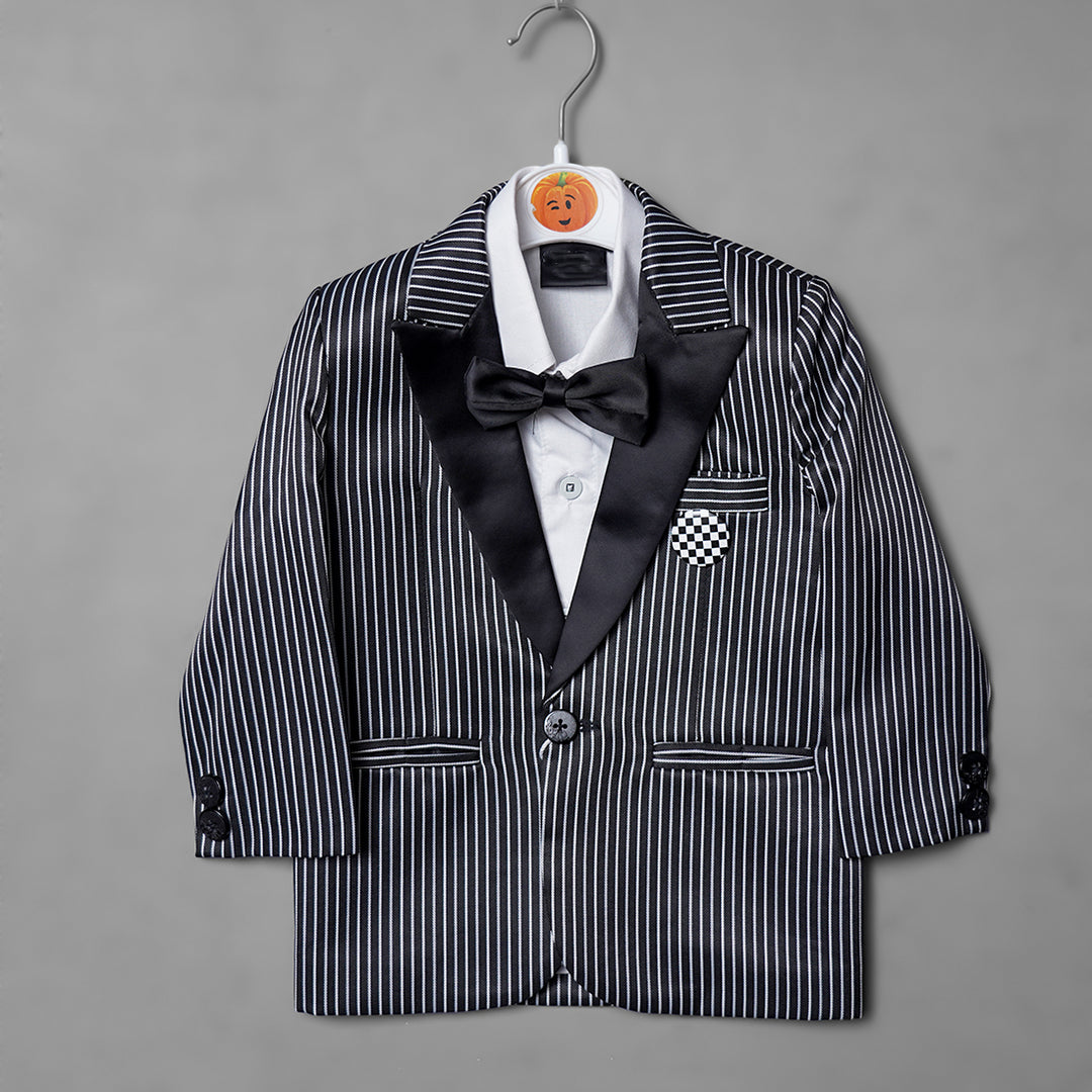 Striped Party Wear Boys Suit with Bow Tie Top View