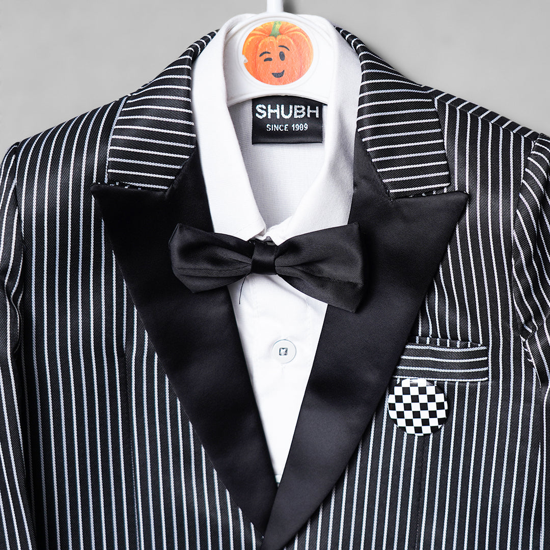 Striped Party Wear Boys Suit with Bow Tie Close Up View
