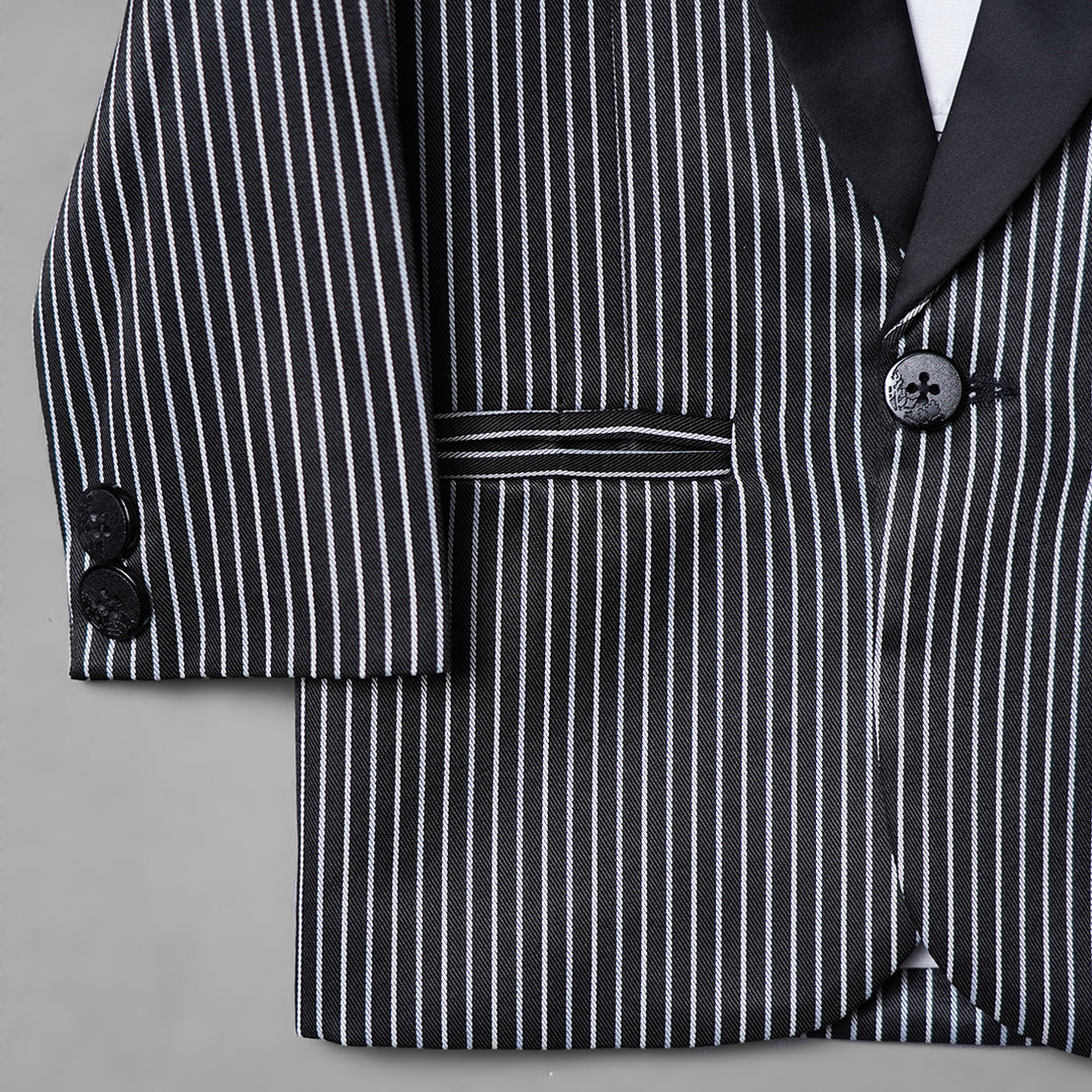 Striped Party Wear Boys Suit with Bow Tie Close Up View
