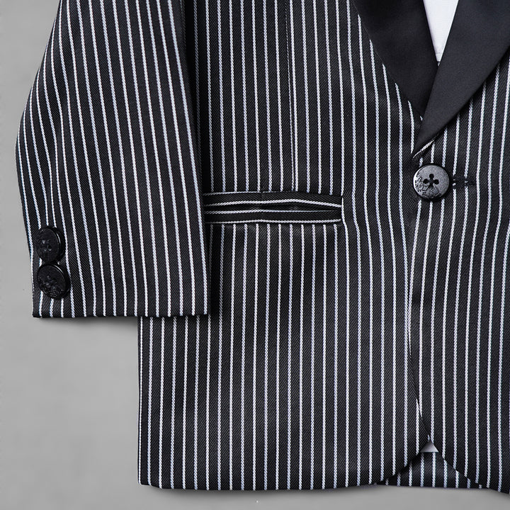Striped Party Wear Boys Suit with Bow Tie Close Up View