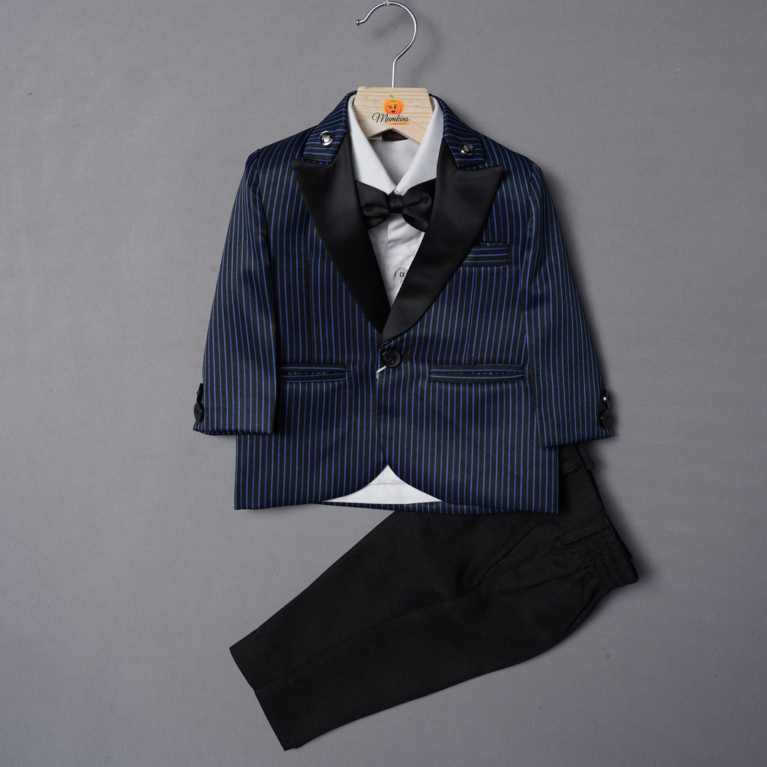 Striped Party Wear Boys Suit with Bow Tie Front View