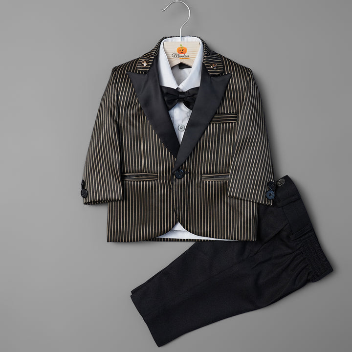 Striped Party Wear Boys Suit with Bow Tie Front View