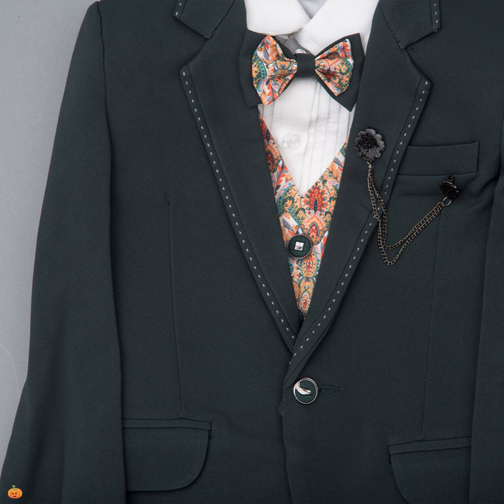Green Boys Suit with Bow Tie Close Up View