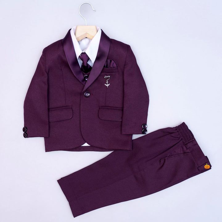 Wine Boys Tuxedo Suit with Tie Front View