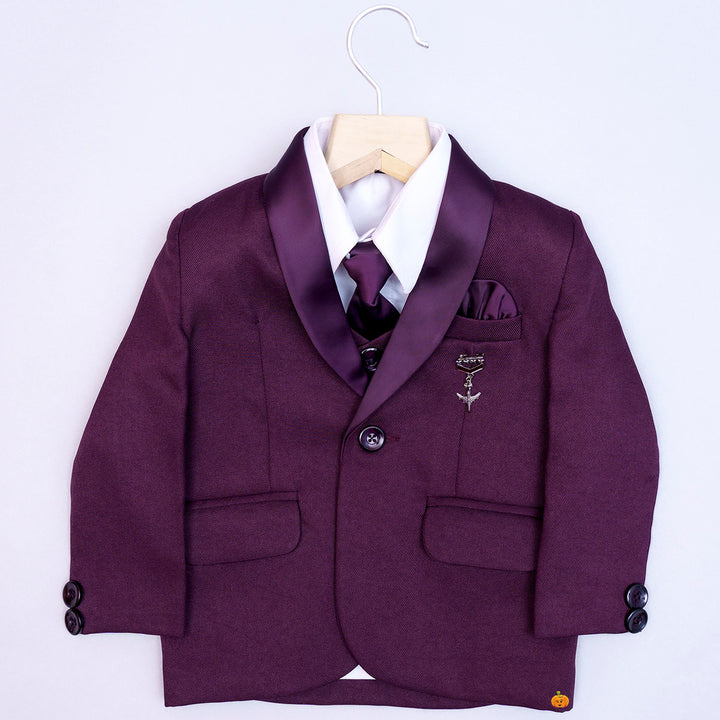 Wine Boys Tuxedo Suit with Tie Top View