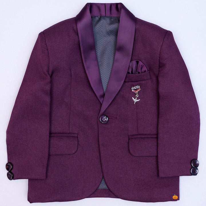 Wine Boys Tuxedo Suit with Tie Waistcoat View