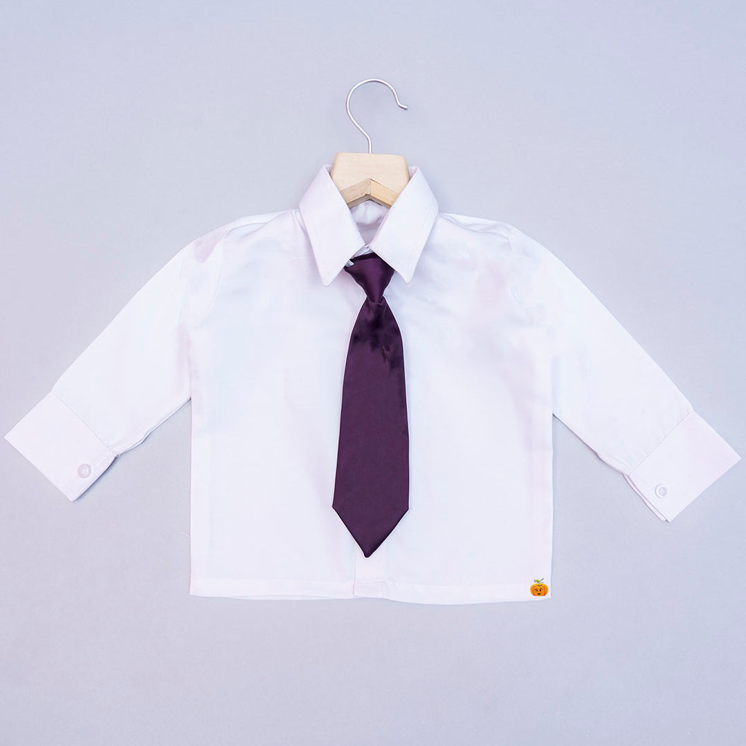 Wine Boys Tuxedo Suit with Tie Shirt View
