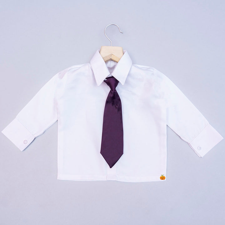 Wine Boys Tuxedo Suit with Tie Shirt View