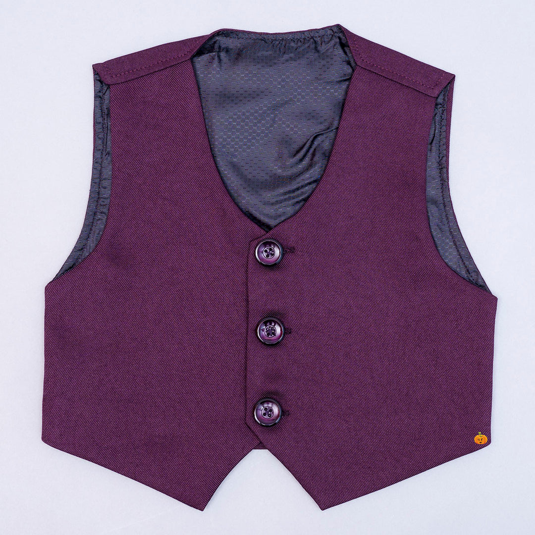 Wine Boys Tuxedo Suit with Tie Waistcoat View