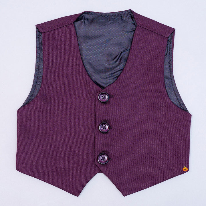 Wine Boys Tuxedo Suit with Tie Waistcoat View