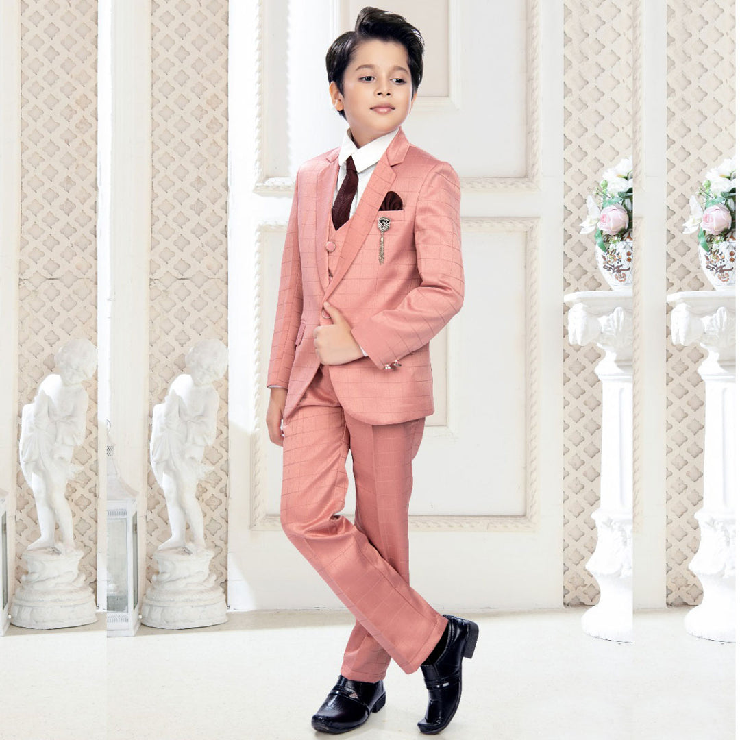 Checks Party Wear Boys Suit Front View