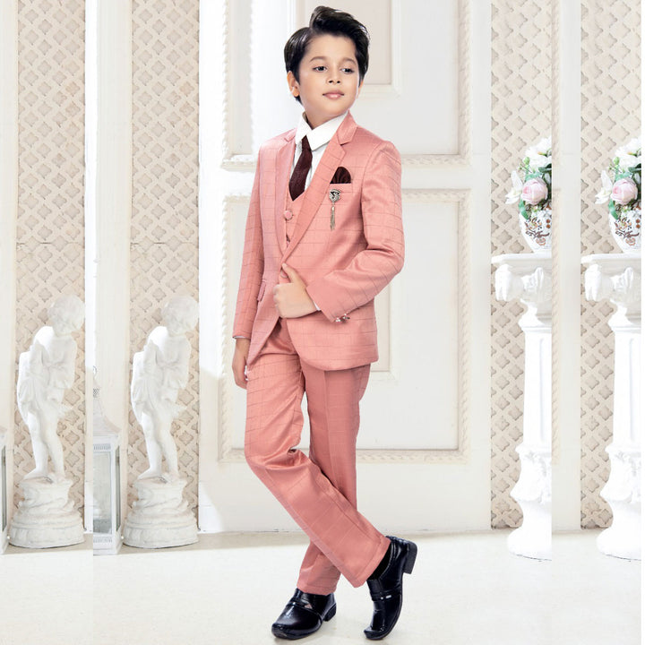 Checks Party Wear Boys Suit Front View