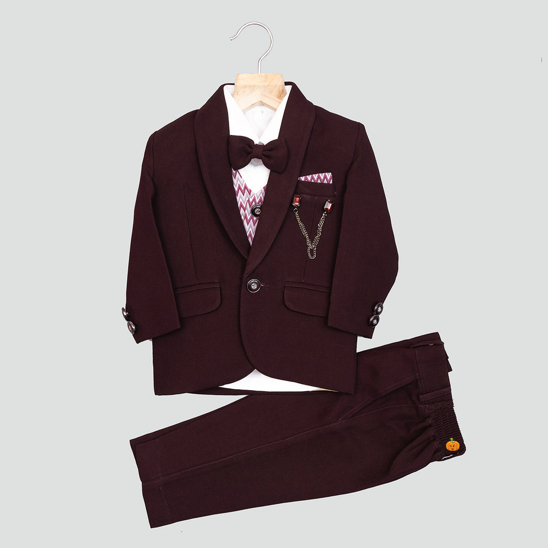 Wine Tuxedo for Boys with Bow Tie Front View