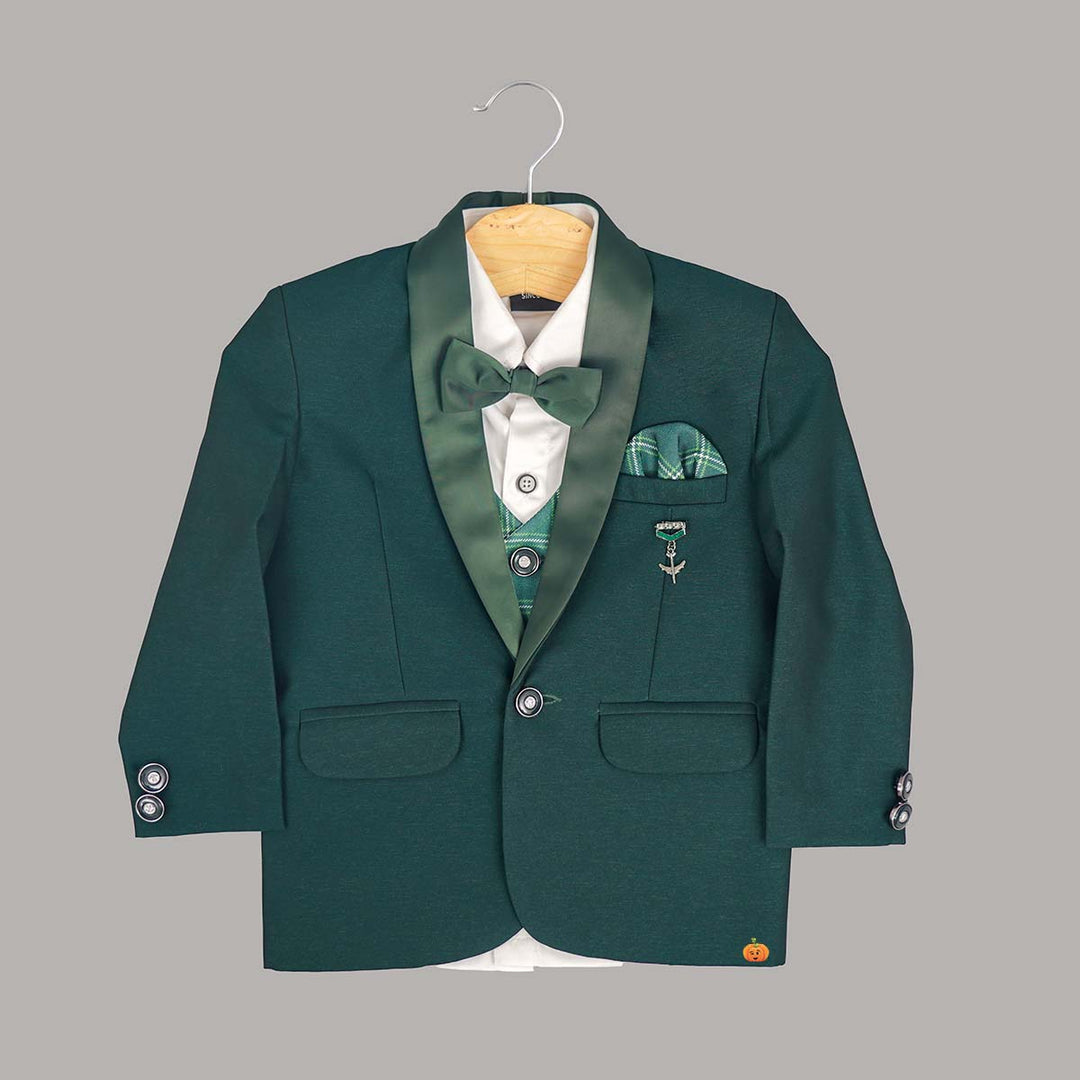 Green 4 Pc Boys Tuxedo Suit with Bow Tie Top View