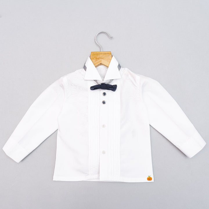Navy Blue Cummerbund Tuxedo Suit for Boys Shirt View