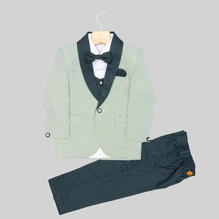 Green Tuxedo Suit for Boys with Bow Front View