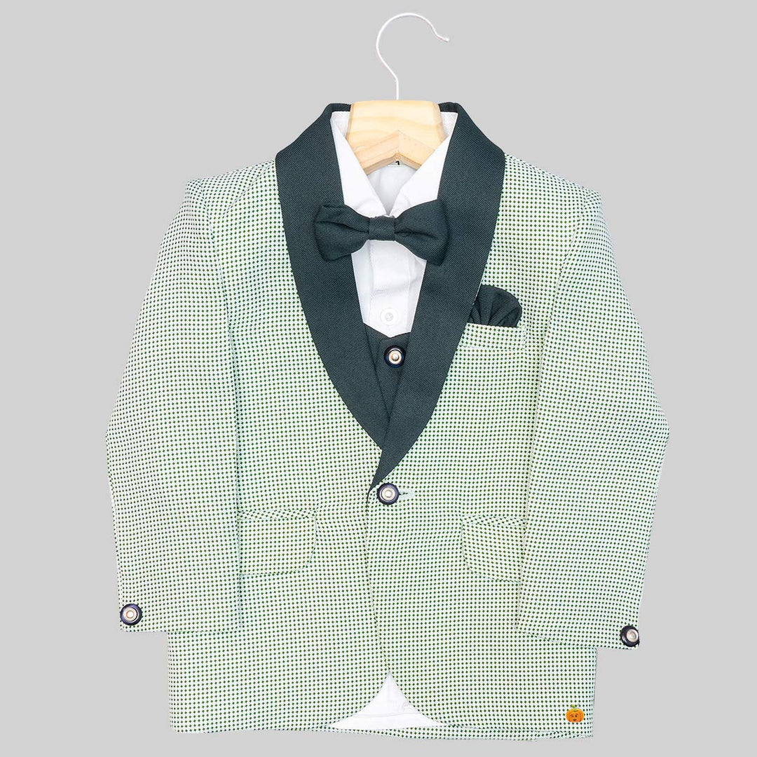 Green Tuxedo Suit for Boys with Bow Top View