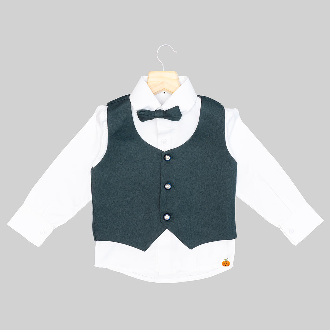 Green Tuxedo Suit for Boys with Bow Waistcoat View