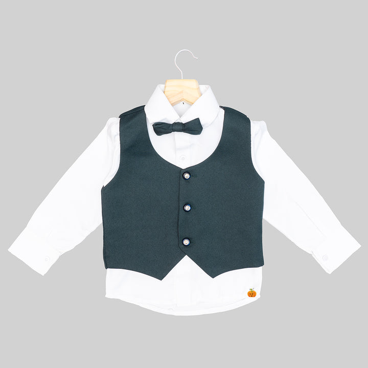 Green Tuxedo Suit for Boys with Bow Waistcoat View