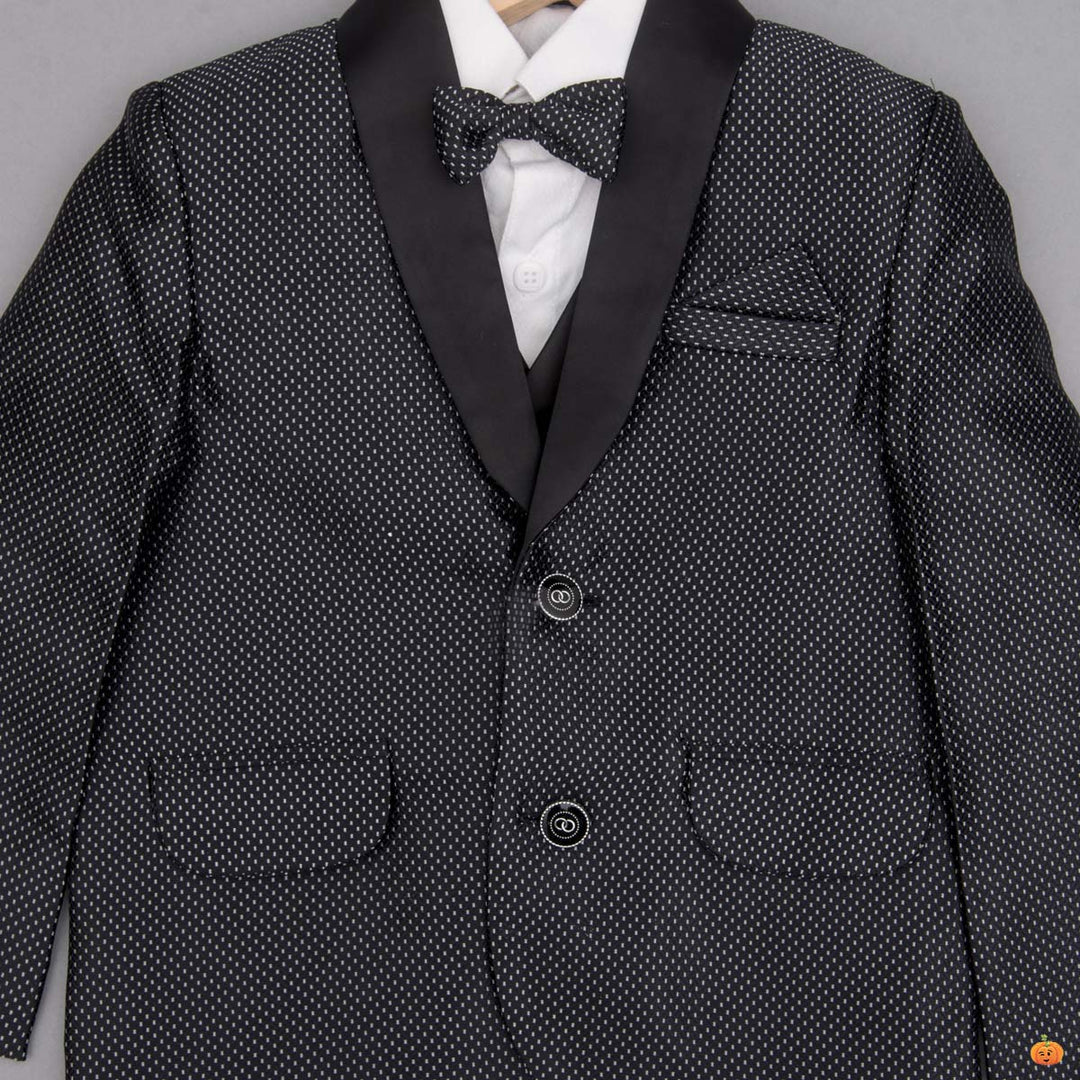 Black Dotted Boys Tuxedo Suit Close Up View
