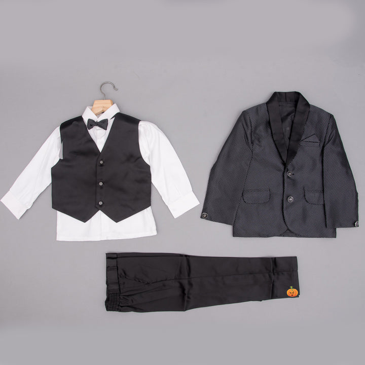 Black Dotted Boys Tuxedo Suit Full View