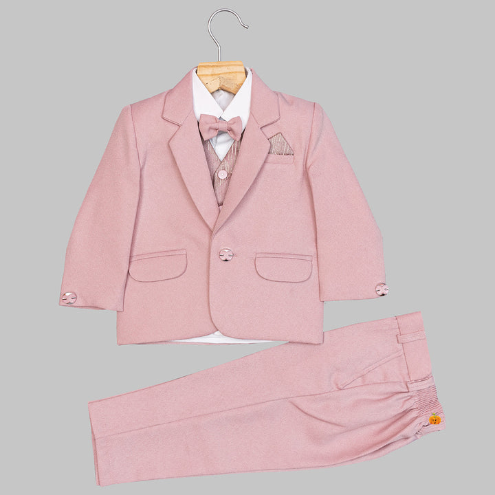 Peach Solid Boys Tuxedo Suit Front View