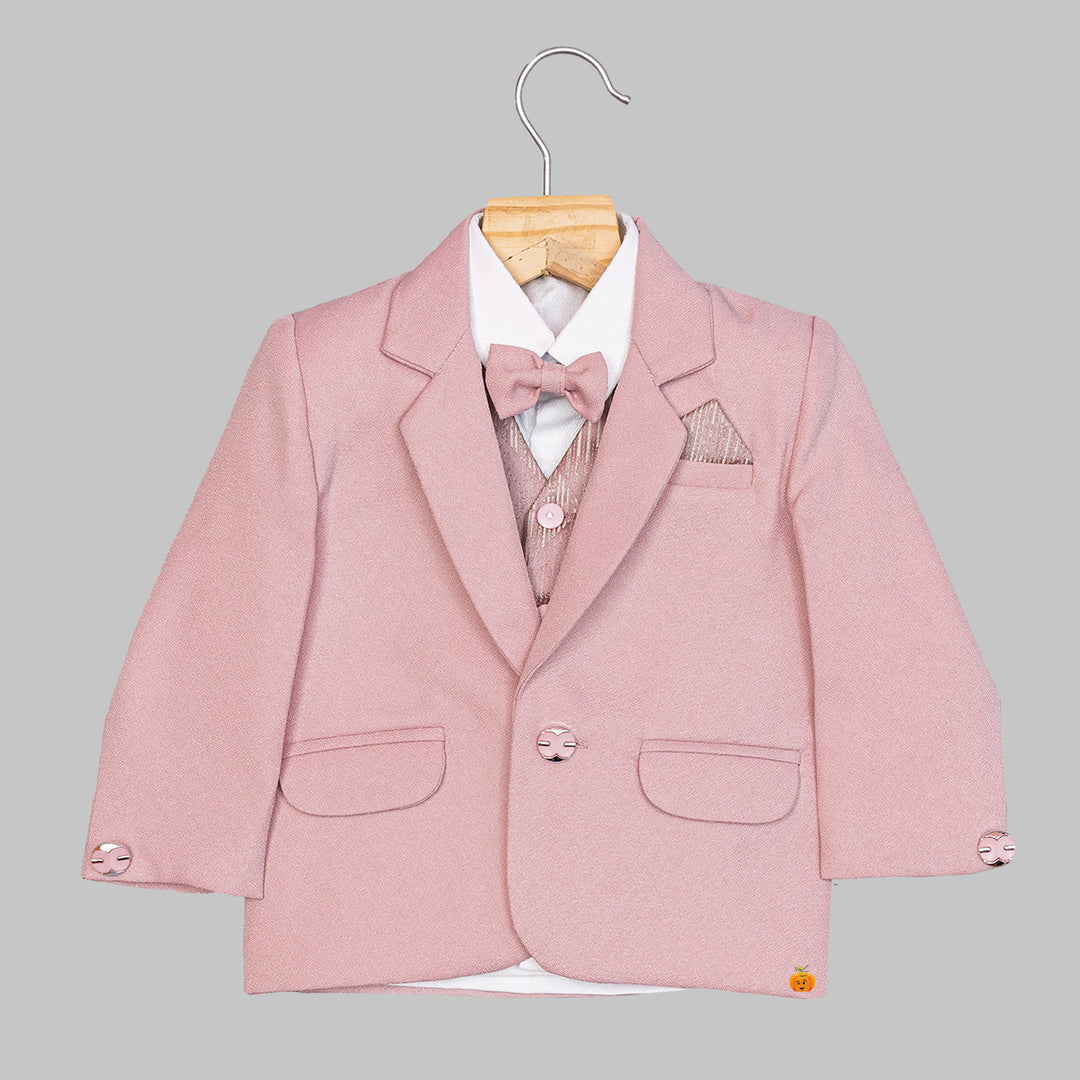 Peach Solid Boys Tuxedo Suit Top View