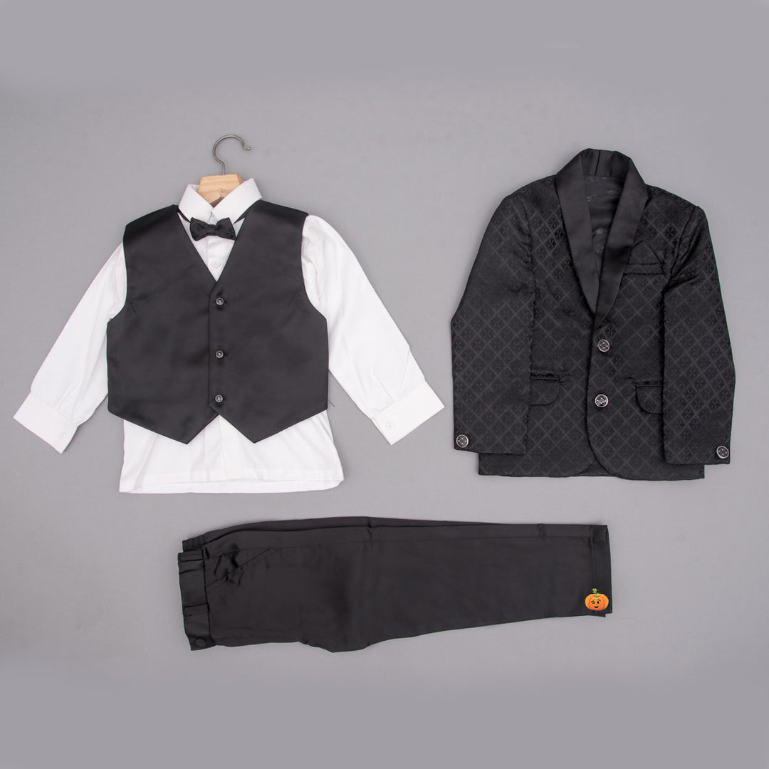 Black Boys Tuxedo Suit with Bow & Tie Full View