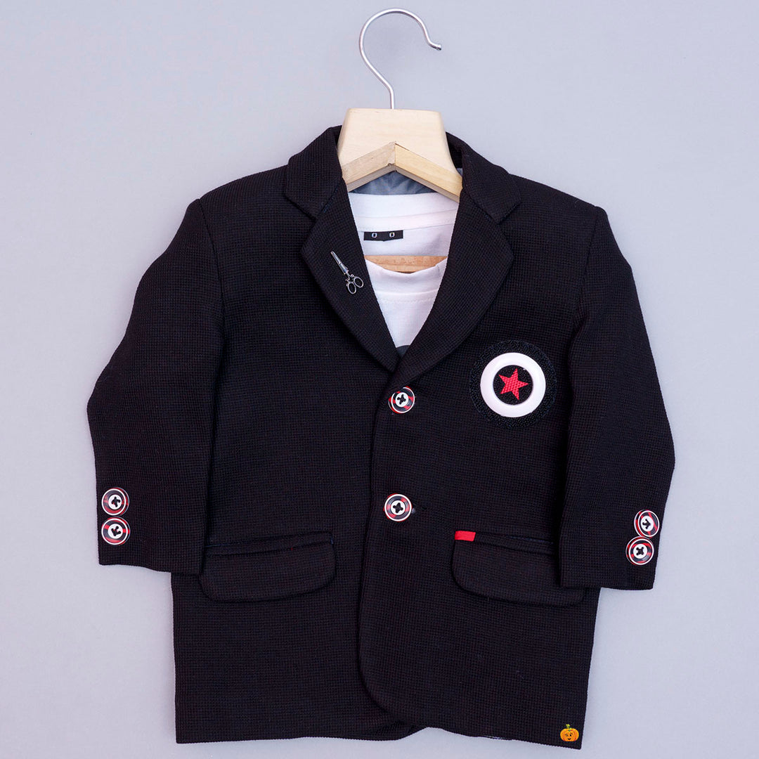 Solid Black Boys Suit with T-shirt Top View