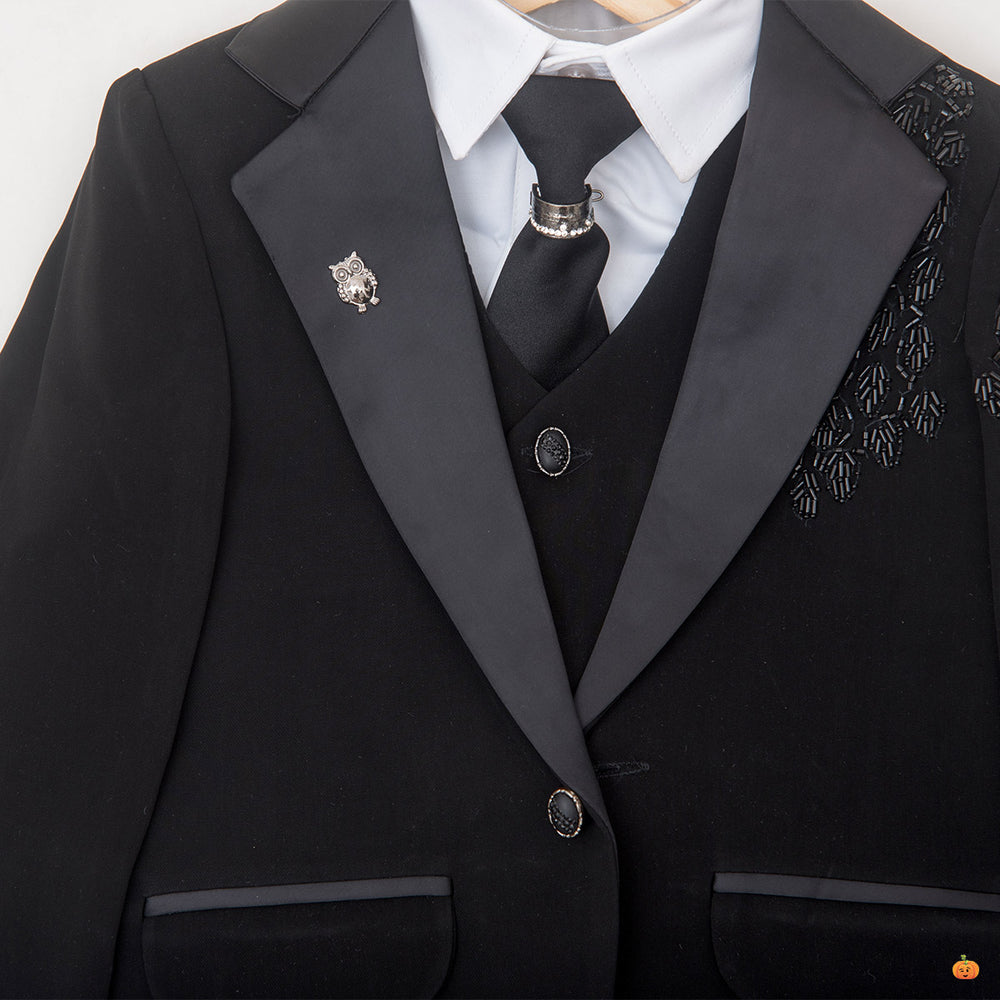 Solid Black Color Boys Suit  Close Up View
