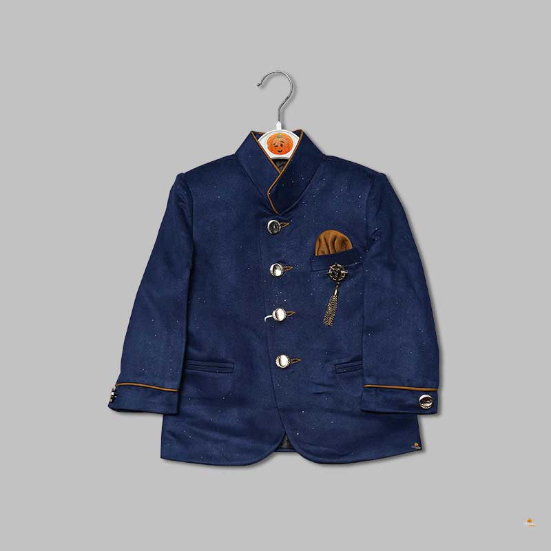 Blue Jodhpuri Suit for Boys with Contrast Pant Top View
