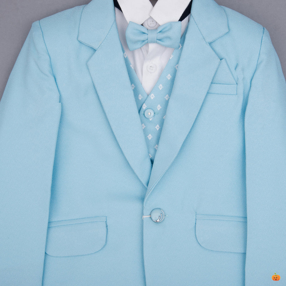 Sky Blue Solid Boys Suit Close Up View