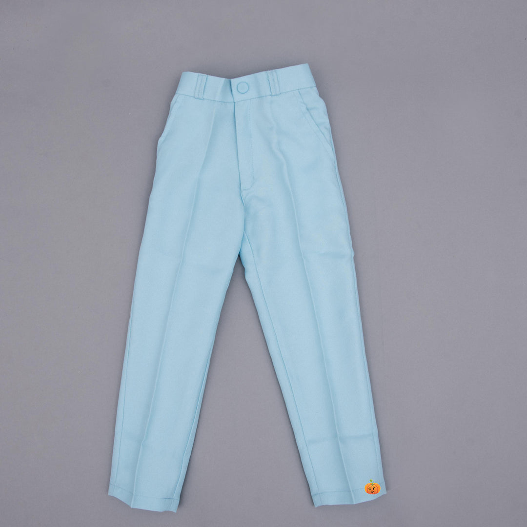 Sky Blue Solid Boys Suit Bottom View