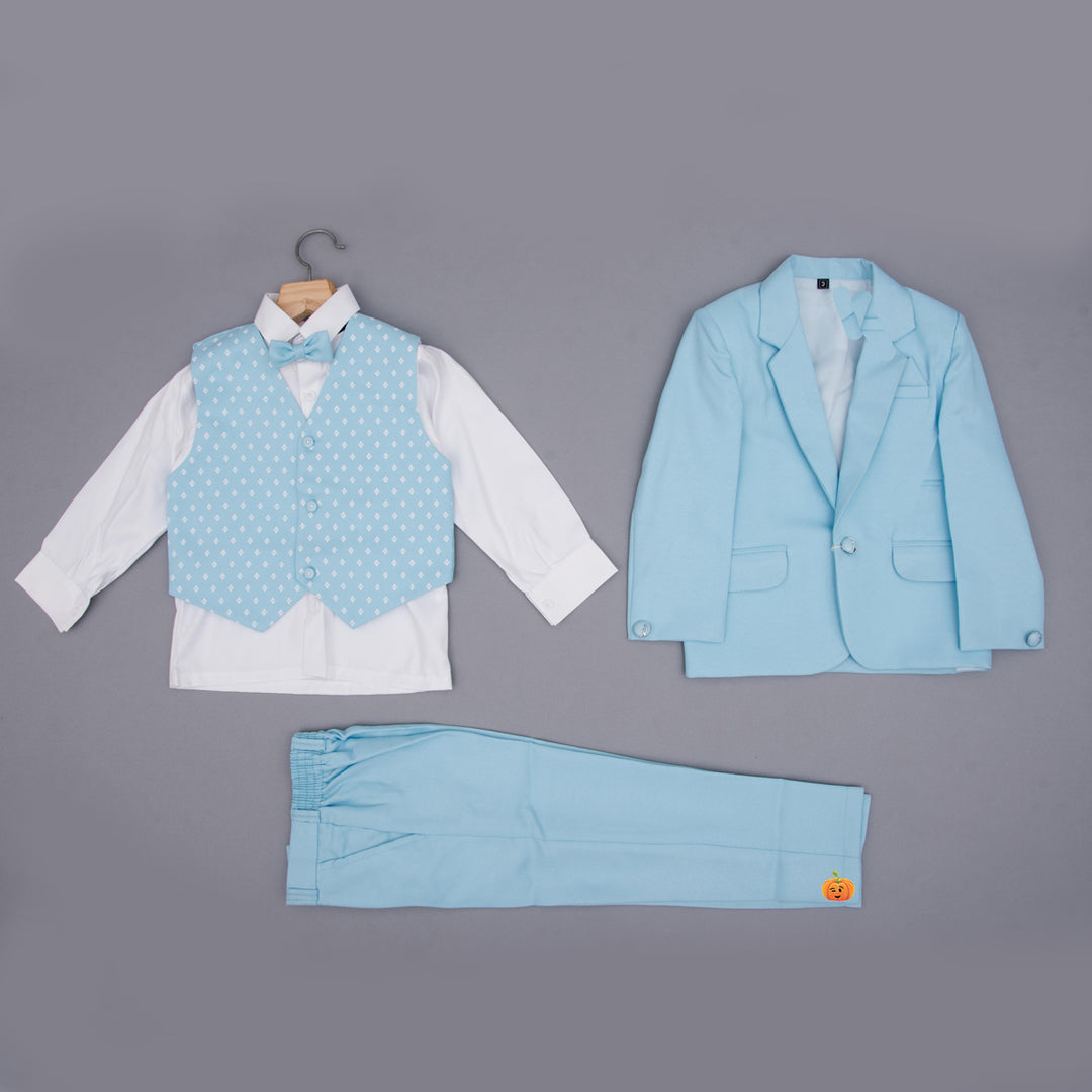 Sky Blue Solid Boys Suit Full View