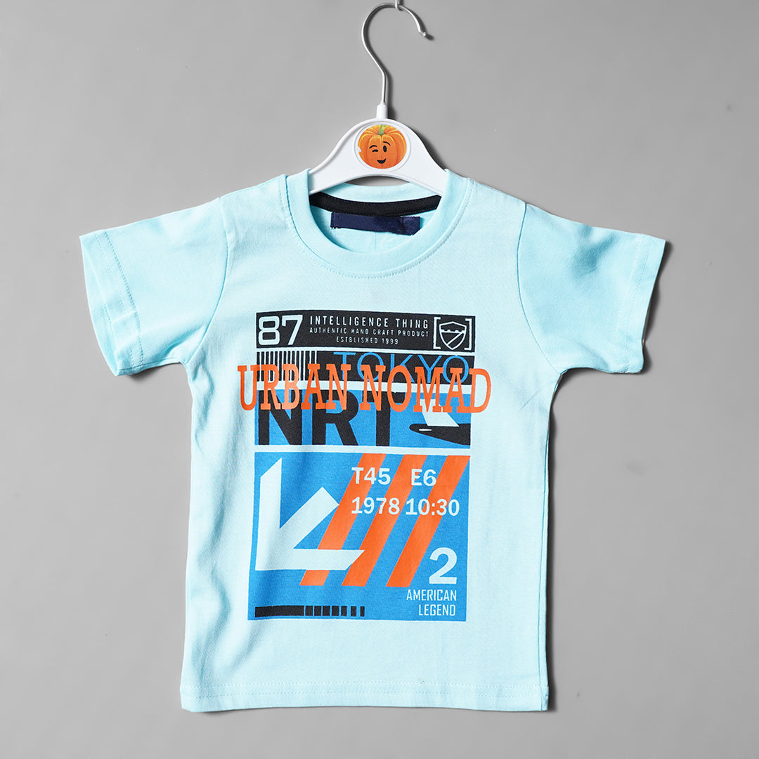 Blue Printed T-Shirt for Boys Front View