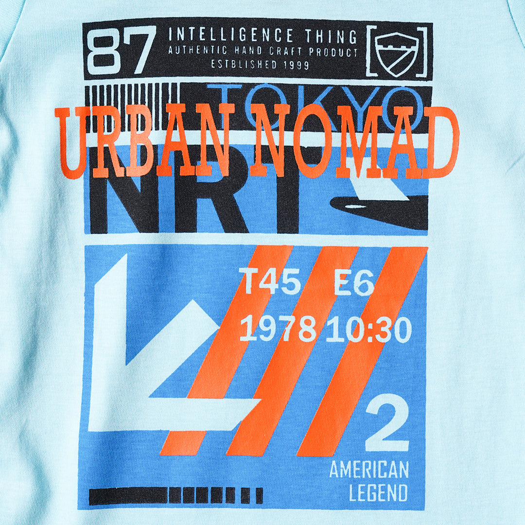 Blue Printed T-Shirt for Boys Close Up View