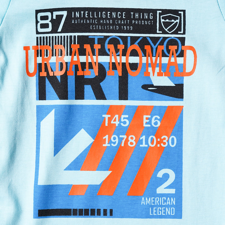 Blue Printed T-Shirt for Boys Close Up View