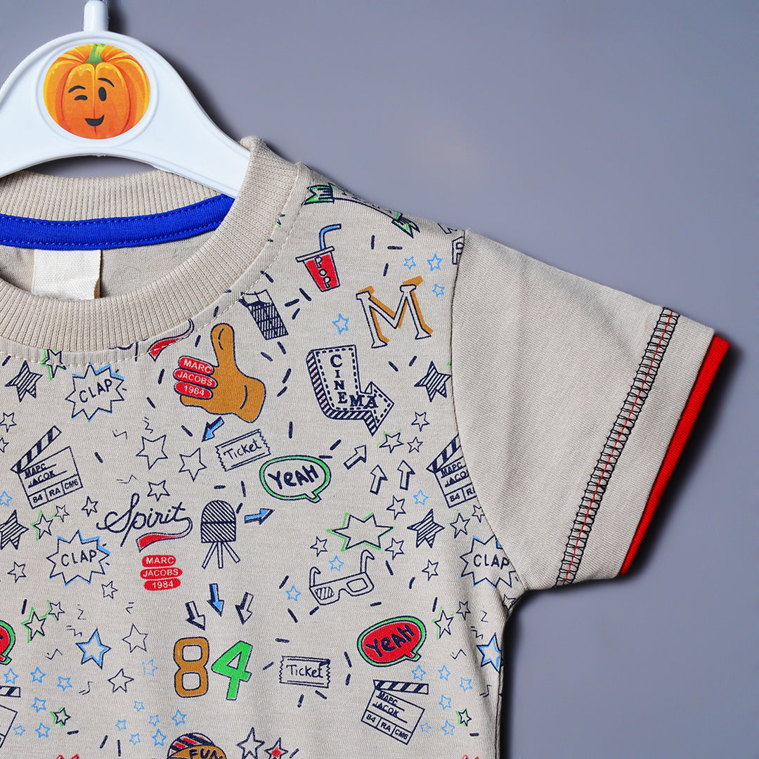 Cute Doodle Print t-Shirts for Baby Boy Close Up View