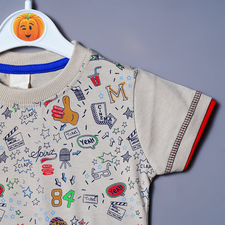 Cute Doodle Print t-Shirts for Baby Boy Close Up View