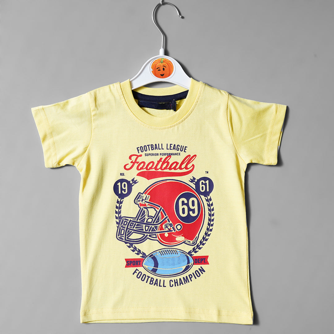 Yellow Printed T- Shirt for Boys Front View